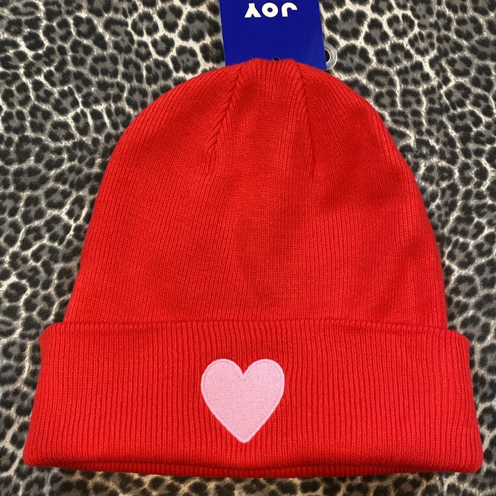 Red JoyLab Joy Lab Love Embroidered Heart Knit Beanie Hat - NWT